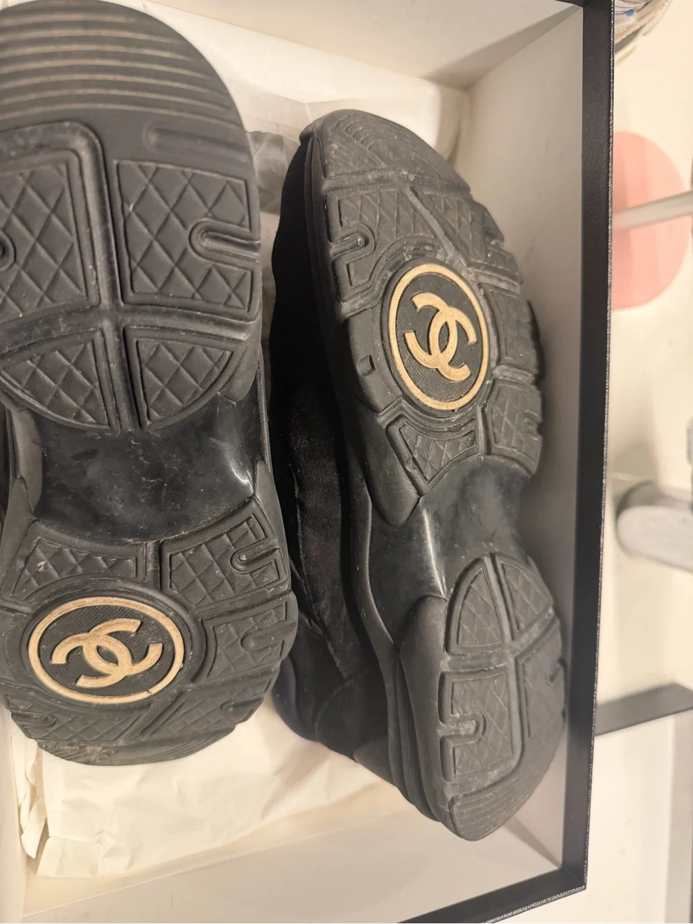CHANEL Black Suede & Nylon Logo Sneakers